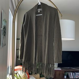 Olive green cashmere fringe sweater